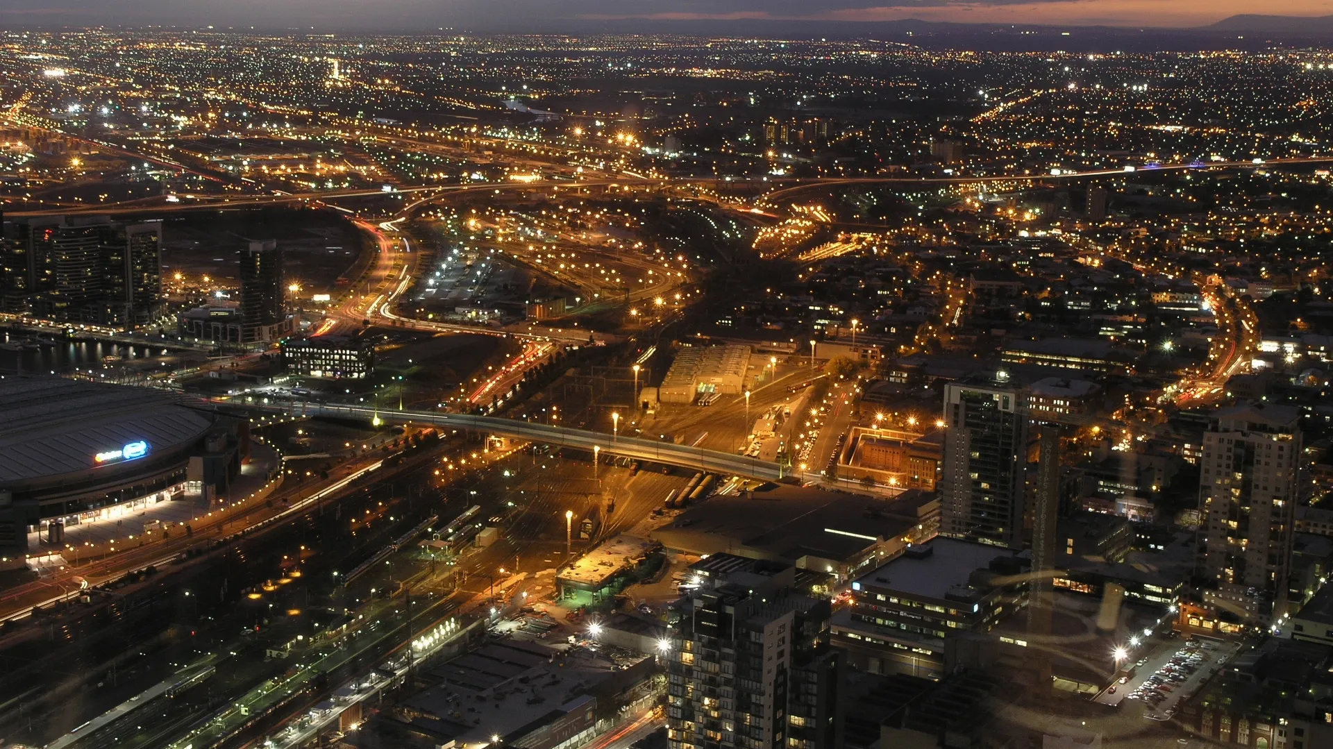 Lighted Up Melbourne Cityscape At Night Victoria Australia